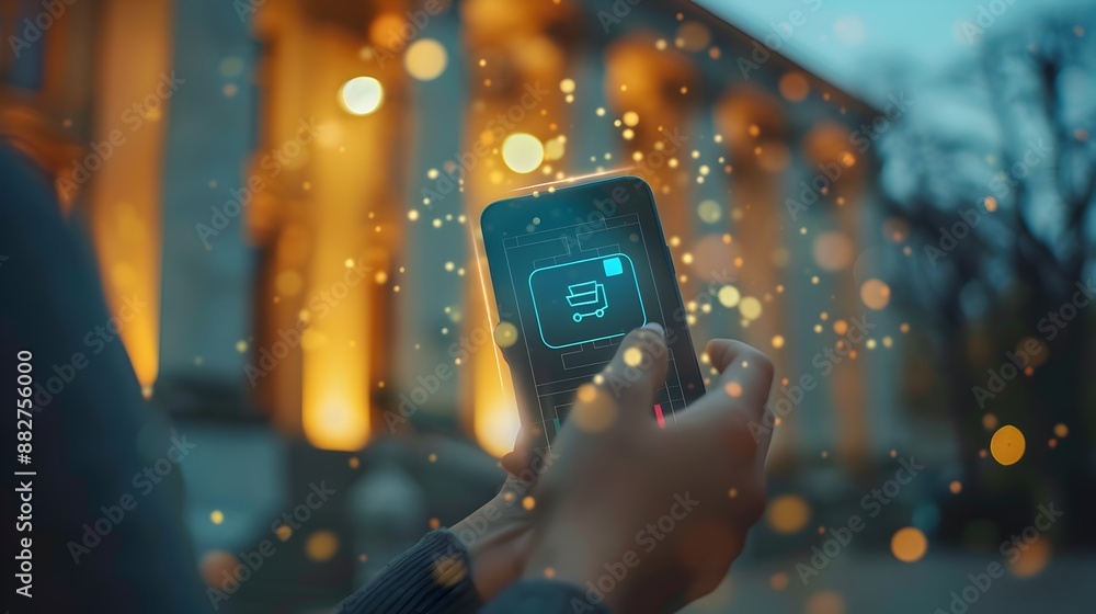 Poster smartphone displaying bank transfer notification for quick financial transactions