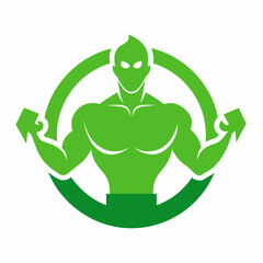 Gym Muscle Human Body Leaves Organic Logo Design Vector Art Illustration Template
