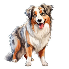 Fototapeta premium Illustration of Australian Shepherd Dog, Herding Dog in a white background