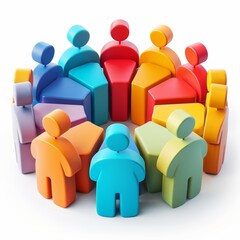 A 3D icon symbolizing coworker engagement and involvement, showcasing figures actively participating in a shared task.