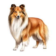 Illustration of Shetland Sheepdog, Herding Dog in a white background