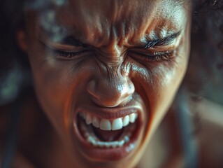 close up of a face in pain