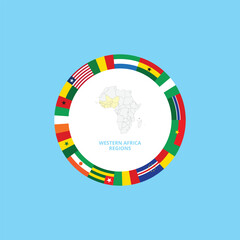 Fototapeta premium Western African Union Regions Flags Stock vector