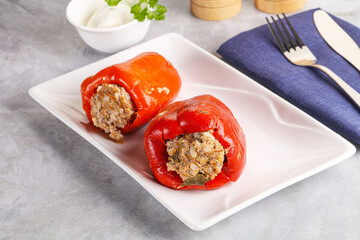 Stuffed bell pepper with minced meat and rice