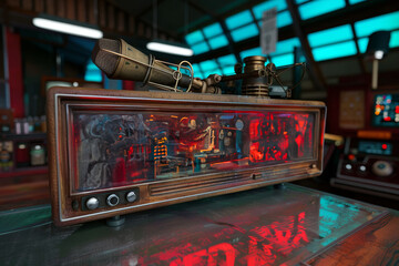 A 3D rendering showcases a vintage radio station microphone featuring a Radio Day sign against a vibrant multicolored backdrop to capture the essence of World Radio Day