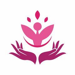 Love Human Hand Yoga Logo Template Design With Lotus Flower Symbol Vector Art Illustration