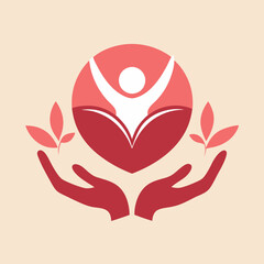 Love Human Hand Yoga Logo Template Design With Lotus Flower Symbol Vector Art Illustration