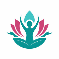 Love Human Hand Yoga Logo Template Design With Lotus Flower Symbol Vector Art Illustration