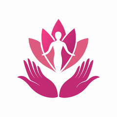 Love Human Hand Yoga Logo Template Design With Lotus Flower Symbol Vector Art Illustration