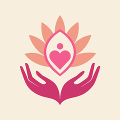 Love Human Hand Yoga Logo Template Design With Lotus Flower Symbol Vector Art Illustration