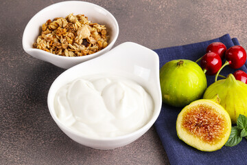 Traditional homemade Greek yoghurt with granola