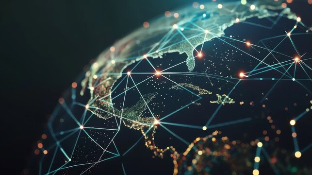 Globe with interconnected lines and dots representing a social network