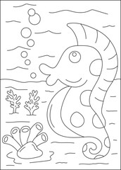 seahorse sea animal coloring book page