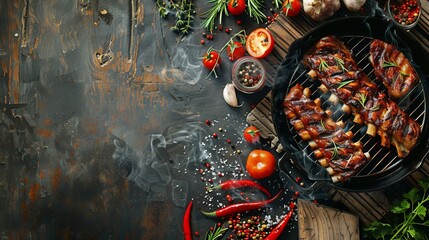 Fototapeta premium barbecue ribs background with copy space