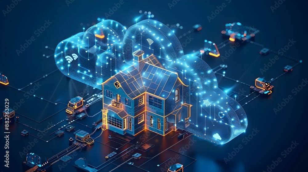 Aufkleber digital cloud integrated smart home system showcasing connected devices and automation