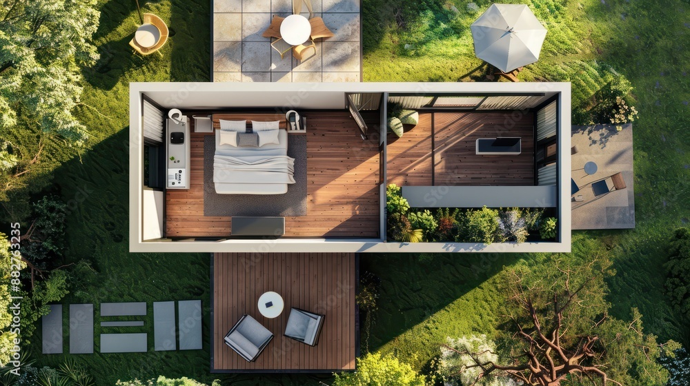 Poster 3d small house model on architecture floorplan created with generative ai