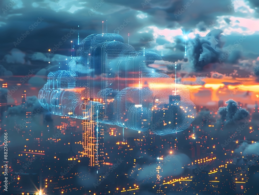 Aufkleber futuristic digital skyline representing advanced cloud computing infrastructure