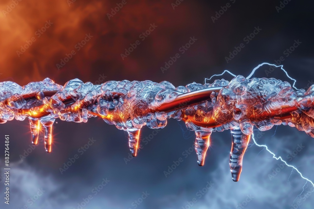Aufkleber a frozen wire with ice on it and a bolt of lightning in the background