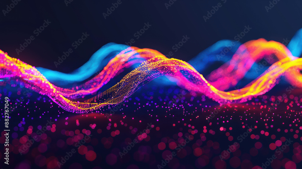 Aufkleber vibrant neon lights form dynamic wave patterns against a dark background, creating a futuristic and 