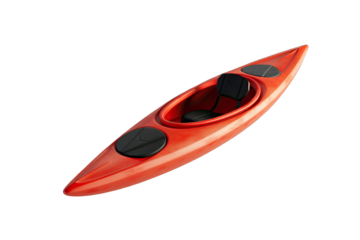 High-quality image of a red kayak isolated on a white background, perfect for water sports, outdoor activities, and adventure concepts.