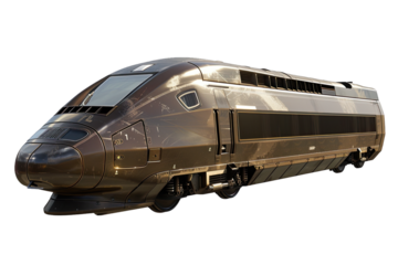 High-speed express train isolated on white background, featuring a sleek and modern metallic design.
