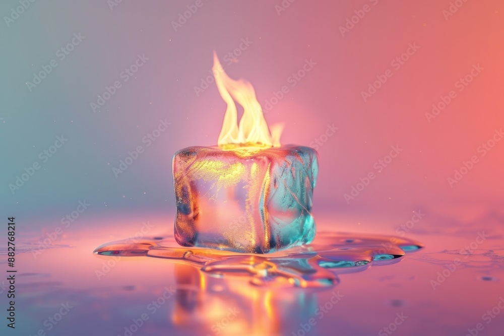 Poster a cube of ice with a flame on top of it