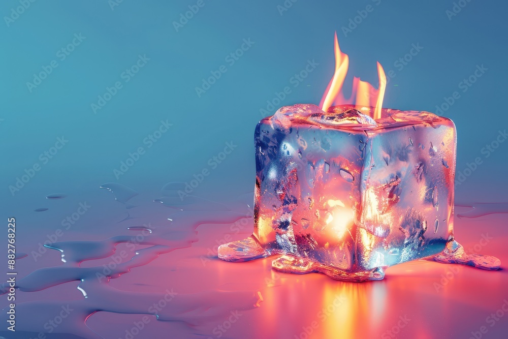 Poster a cube of ice with a flame on top of it