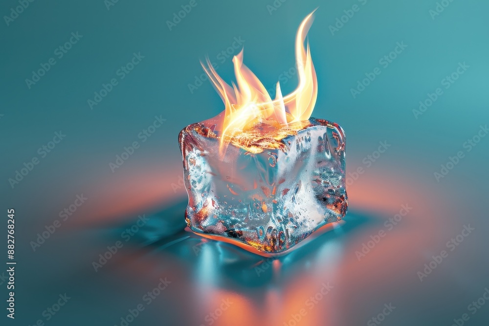 Poster a cube of ice with a flame on top of it