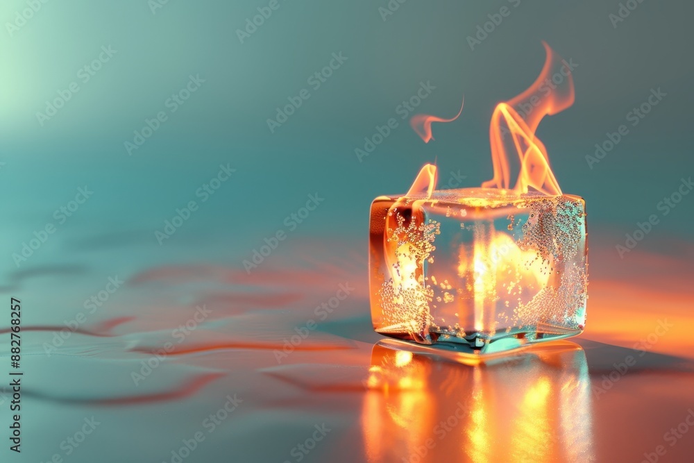 Poster a cube of ice with a flame on top of it