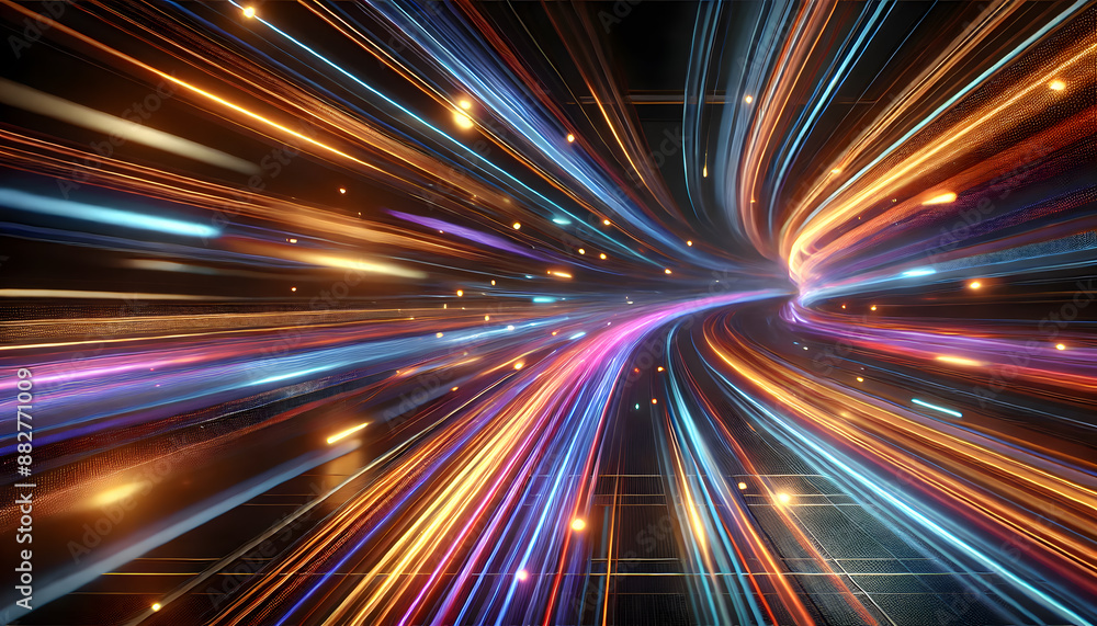 Poster hyperactive motion of luminous beams streaks and rays in a high speed futuristic cosmic transport vo