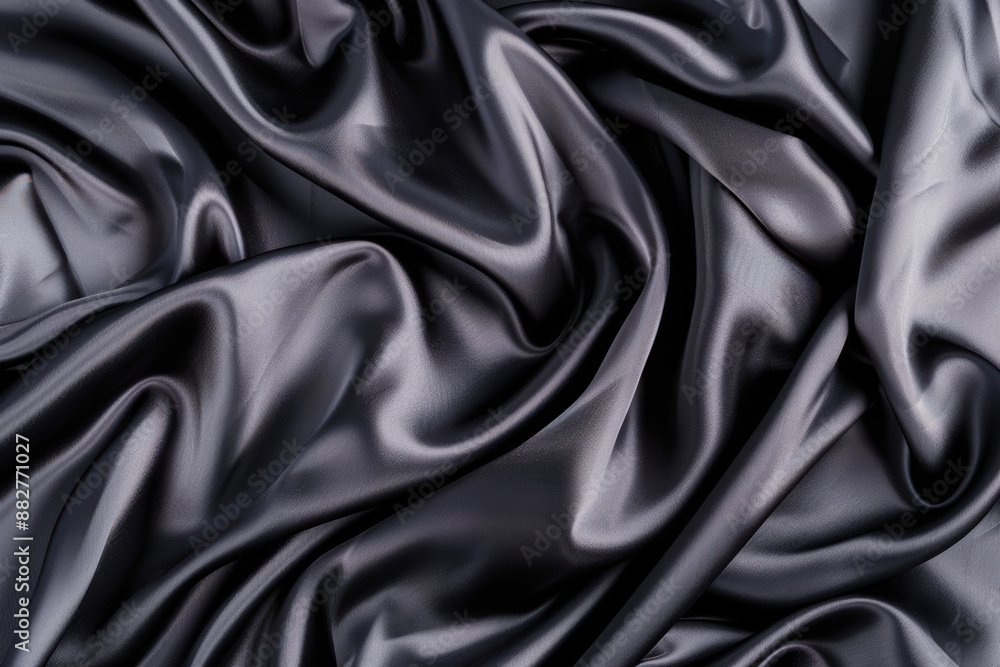 Poster luxurious black satin fabric draped in elegant folds, creating a smooth, shiny, and sophisticated te