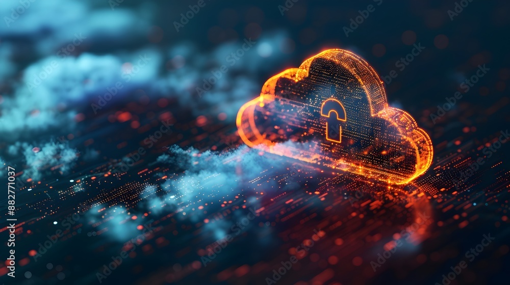 Poster secure cloud storage symbol with encrypted lock icon highlighting digital computing services
