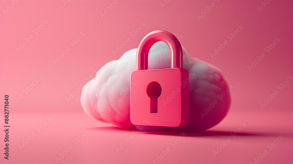 Poster secure cloud storage with lock symbol digital data protection concept