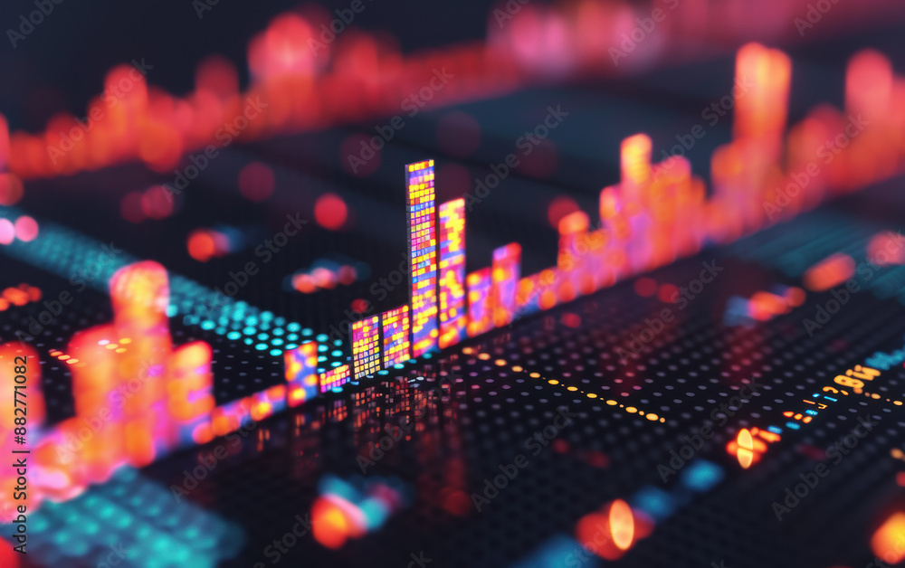 Poster abstract digital graph and chart displaying data in a futuristic style with vibrant colors and glowi