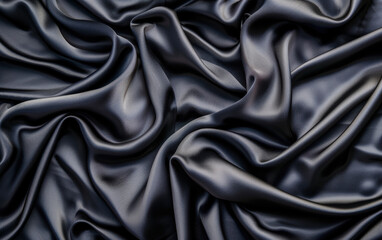 Fototapeta premium Close-up of luxurious, smooth black silk fabric, exhibiting rich texture, elegance, and sophistication. Perfect for backgrounds or high-end projects.