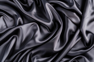 Obraz premium Luxurious black satin fabric draped in elegant folds, creating a smooth, shiny, and sophisticated texture perfect for backgrounds and design elements.