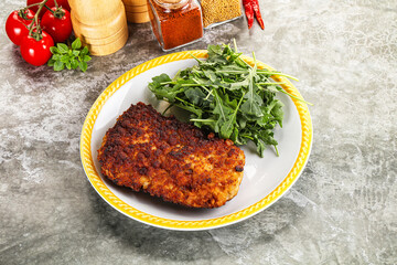 Tasty roasted breaded meat schnitzel