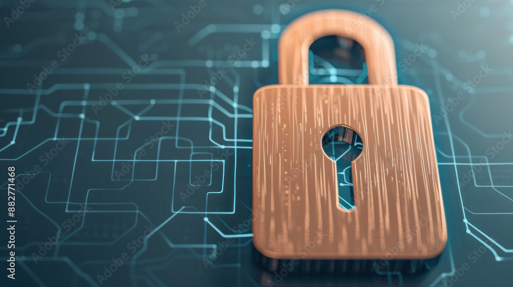 Aufkleber copper padlock on digital circuit background. symbolizing cybersecurity, data protection, and privac