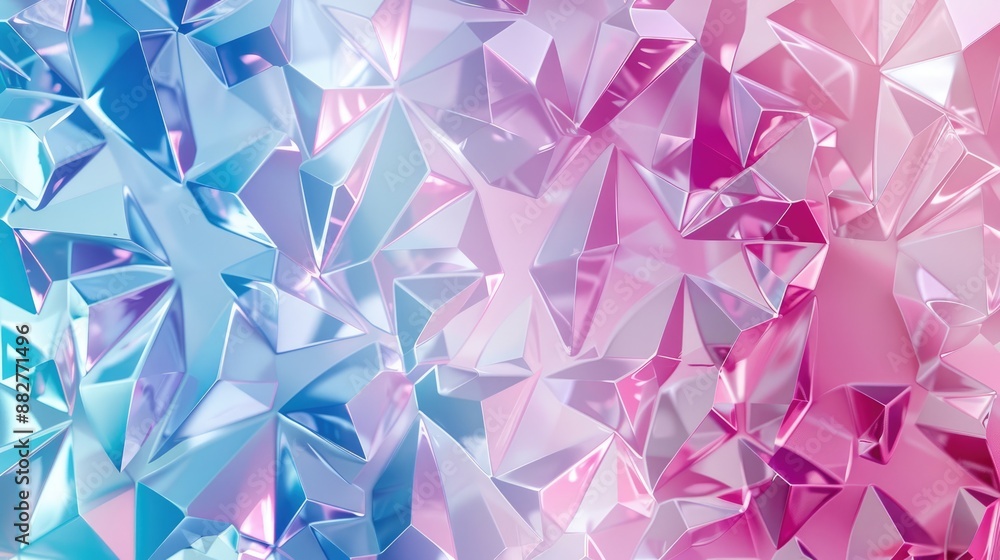 Poster a close-up view of abstract, three-dimensional geometric shapes, with a gradient of soft blue and pi