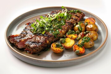 Tender Dry Rubbed Flank Steak with Tangy Chimichurri and Crispy Potatoes