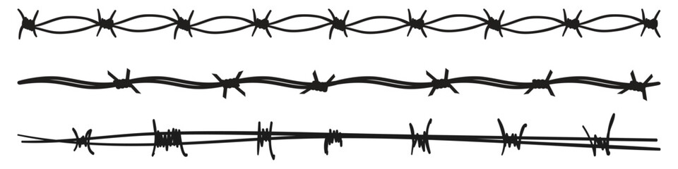 Barbed wire. Black silhouette of the barbed wire  isolated on white background. 
