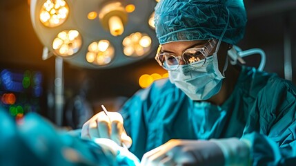 Focused Surgeon Operating in a Sterile Environment