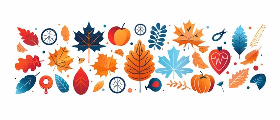 Obraz premium Colorful autumn leaves and elements collection.