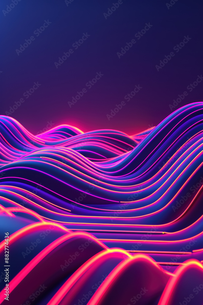 Poster abstract neon wave pattern with vibrant magenta and blue lines in futuristic digital art. dynamic an
