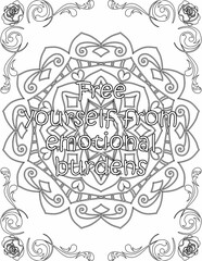 Printable mandala coloring page for kids and adults with motivational quote for self love and self care. it helps to succeed and struggle against life to enjoy the tough journey
