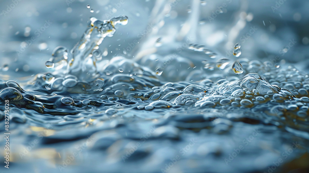 Aufkleber dynamic water splash captured in mid-motion, with clear droplets creating intricate patterns, exudin