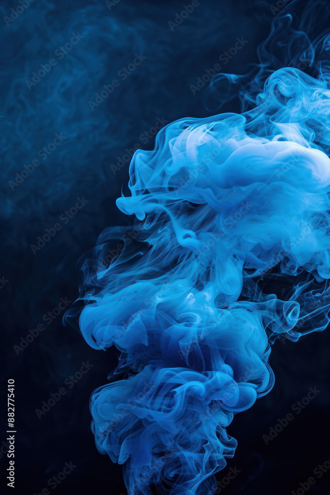 Poster abstract blue smoke swirling in dark background, capturing mystical and ethereal atmosphere with flo