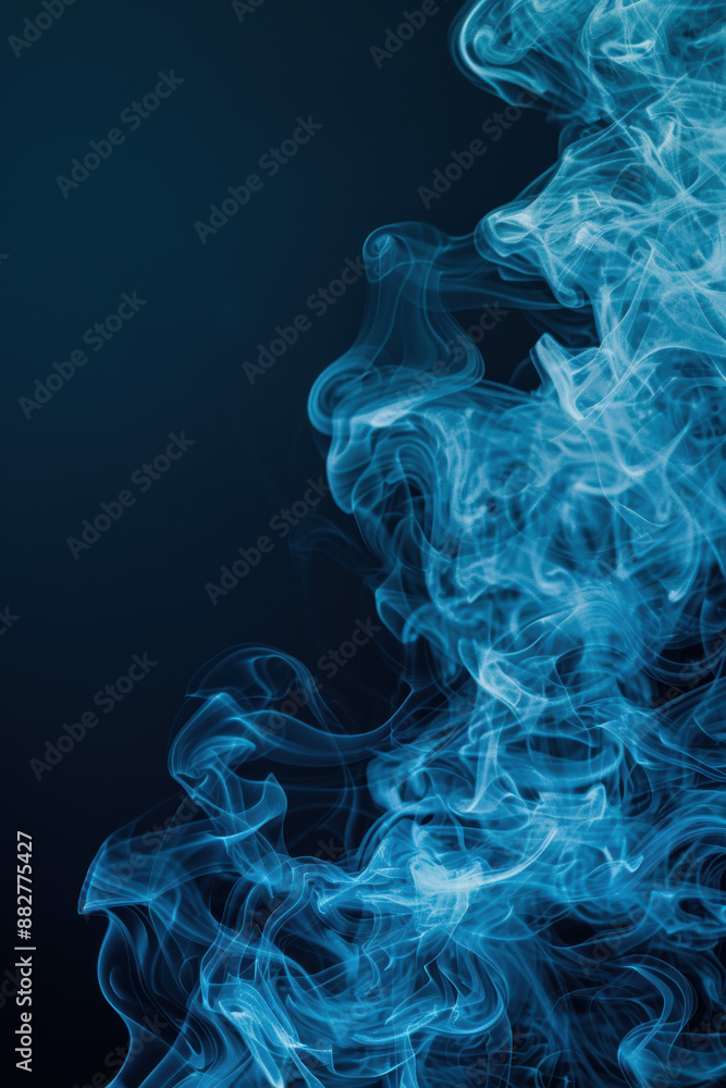 Poster abstract blue smoke swirling on a dark background, creating a mesmerizing, ethereal pattern for use 