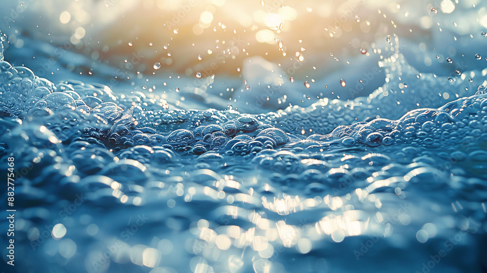 Aufkleber sparkling water surface with bubbles and droplets, reflecting sunlight, creating a dynamic and refre