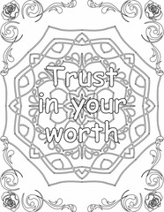 Printable mandala coloring page for kids and adults with motivational quote for self love and self care. it helps to succeed and struggle against life to enjoy the tough journey
